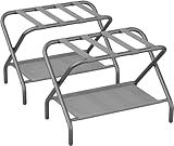 Smart FENDEE 2 Packs Luggage Rack for Guest Room, Folding Suitcase Stand with Fabric Shelf, Steel Portable Luggage Stand Bedroom, Hotel, Easy Assembly, Hold up to 110 lb, Gray
