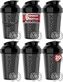 VELOMIX -6 PACK- 20 oz Protein Shaker Bottle for Protein Mixes - 6x Wire Whisk | Leak Proof Shaker Cups for Protein Shakes| Stackable Protein Shaker Bottle Pack | Dishwasher Safe (ALL IN BLACK)