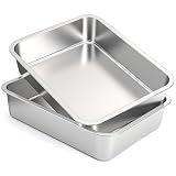 TOPZEA 2 Pack 12 Liter Stainless Steel Commercial Bus Tubs, 4" Deep Heavy Duty Metal BBQ Meat Prep Tub Food Service Pan Restaurant Dish Tubs Kitchen Utility Tub for Catering, Marinating, Dishwashing