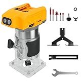HLiePiHa Cordless Compact Router for Dewalt 20V Battery, 800W Brushless Trimmer Router with 5 Variable Speeds, 30000 RPM, Wood Palm Router Tool with 5PCS 1/4" Router Bits, Edge, Roller Guides