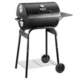 Charcoal Grill Outdoor BBQ Grill, Barrel Charcoal Grills with Side Table, with Nearly 500 Sq.In. Cooking Grid Area, Outdoor Backyard Camping Picnics, Patio and Parties, Black