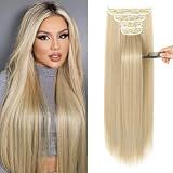 REECHO 28" Straight Long 4 PCS Set Thick Clip in on Hair Extensions - Medium Blonde