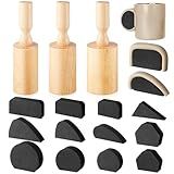 Juexica 3 Pcs Cup Pottery Molds 2.5'', 2.8'', 3.1'' with 12 Pcs Mug Handle Forms Shaping Tool Wood Slump Press 3 Sizes Clay Molds for DIY Cup Mug Art Making