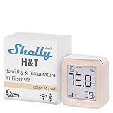 Shelly H&T Gen3 Mocha | Wi-Fi and Bluetooth Smart Temperature & Humidity Sensor with Remote App Control & Monitoring | Smart Scenes | Notification Alerts | LCD Display | Free Data Storage Export