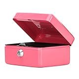 Small Cash Box with Key Lock, Decaller Portable Metal Money Box with Double Layer & 2 Keys for Security, Pink, 6" x 4 4/5" x 3 1/5", QH1506XS