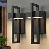 tewei LED Outdoor Wall Sconce Modern Exterior Lighting Fixtures, Matte Black Outdoor Front Porch Lights LED Outside Wall Mount Lights for House, Hallway, Warm White 3000K, 2 Pack