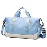 Arouselove Sports Duffel Bags for Women and Men Portable gym bag with Wet Pocket & Separate Shoes Compartment Short Travel Organizer Tote Shoulder Bag (Sky Blue)