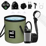ELZONYX Portable Shower for Camping, 6000mAh Rechargeable Camping Shower with Intelligent LED Display, Foldable Bucket, 4 Spray Modes, IPX7 Waterproof Outdoor Camp Pump for Hiking, Travel, Car, Pet