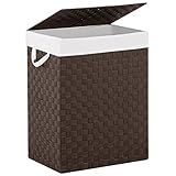YOUDENOVA Handwoven Laundry Basket Hamper with Removable Liner Bag and Lid, Collapsible Clothes Hamper with Handle, Brown