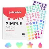 Jo Dominic 224 Counts Cute & Fashion Stars Pimple Patches for Face, Hydrocolloid Acne Patches, Zits Absorbing Patch, Covering Zits and Blemishes with Salicylic Acid, Tea Oil & Centella, Cruelty Free