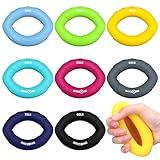 RoundFunny 8 pcs Hand Strengthener Grip Ring - Forearm Ring Hand Exercisers - Silicone Squeeze Grip for Muscle Strengthening Training Tool - Arthritis Finger Physical Therapy PT Kit Trainer