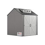 Rubbermaid Resin Outdoor Storage Shed With Floor (7 x 7 Ft) Weather Resistant Gray Organization for Home/Backyard/Garden Tools/Lawn Mower/Bike Storage/Pool Supplies