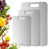 Titanium Cutting Board Set of 3, Titanium Cutting Boards for Kitchen, 100% Double-Sided Titanium Cutting Boards, Separate Raw and Cooked Food Areas, Non-Toxic, Dishwasher Safe (S+ M + L)