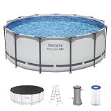 Bestway Steel Pro MAX 13' x 48" Above Ground Pool, Round Metal Frame Outdoor Swimming Pool Set with Filter Pump, Ladder, and Cover, Gray