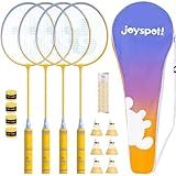 Badminton Rackets Set of 4 for Outdoor Backyard Games,Including 4 Rackets, 6 Nylon Shuttlecocks, 4 Replacement Grip Tapes and 1 Carrying Bag, Lightweight Badminton Racquets for Kids Adults Beginners