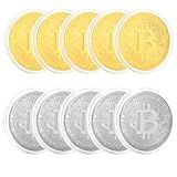 10 Pcs Bitcoin Coin Souvenir Gift with Coin Case, Bitcoin Commemorative Coin, Gold and Silver Plated Bitcoin for Commemoration, Blockchain Cryptocurrency, BTC Collectible Coin