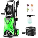 commowner Pressure Cleaner 143751 Power Cleaner with 33FT Hose, 4 Nozzle and 500ML Foam Cannon, Cleaner Machine for Home, Car Washing, Fence Cleaning, Patio, Green