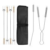 BBQ-PLUS Stainless Steel Fire Pit Tool Kits for Outdoor Fire Pits,Fire Poker & Firewood Tongs & Roasting Sticks Accessroies for Backyard,Picnic BBQ, Fireplace Fire Pit Tools
