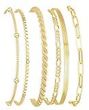 DEARMAY Gold Bracelets for Women Non Tarnish 14K Gold Plated Minimalist Bracelets Stack for Women Trendy Dainty Stackable Paperclip Rope Snake Box Figaro Chain Bracelets Set Pack Jewelry Sets Costume Fashion Gifts