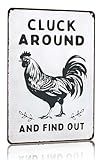Smilelife Funny Chicken Gifts Chicken Cluck Around and Find Out Tin Sign for Home Farm Chicken Coop Farmhouse Kitchen Garden Decor 8 X 12 Inch (3020)