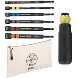 Klein Tools 80182 Ratcheting Impact-Rated Hollow Power Nut Driver Set with Handle, Magnetic, 6 SAE Hex Sizes plus Zipper Canvas Tool Bag, 12.5 x 7 x 0.7-Inch 8-Piece