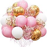 OuMuaMua 60Pcs Pink Gold Confetti Latex Balloons Kit, 12 Inch Pink White Gold Helium Balloons Party Supplies for Confession Proposal Wedding Girl Birthday Baby Shower Party Decoration
