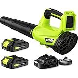 Leaf Blower, Electric Cordless Leaf Blower with 2 Batteries and Charger, 2 Speed Mode, Lightweight Cordless Blower for Blowing Leaves, Patio Cleaning, Blowers for Lawn Care and Dust
