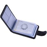 Wisdompro Credit Card Holder, Slim Leather RFID Blocking Wallet Debit Card Protector Organizer Case (Build in 20 Card Slot & 6 Small Cells for Memory Cards)-Horizontal Black