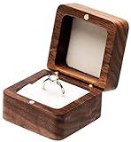 COSISO Walnut Wood Engagement Ring Box Jewelry Storage Box for Proposal Birthday (Beige Inner)