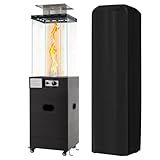 Tangkula Outdoor Heater, 40,000 BTU Propane Patio Heater with Tempered Glass Tube, Stainless Steel Burner, Wheels and Cover, Patio Heater for Outdoor Use, Porch, Backyard (Black)