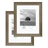 FrameWorks - 2-Pack - 11” x 14” Matted to 8" x 10" Rustic Farmhouse Wooden Picture Frames with Luxury Wide Molded Edge, Removable Mat, and Tempered Glass