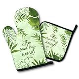 Dhecvbd The Food Has Weed in It,Funny Oven Mitts and Pot Holders (Set of 2) with Hanging Loop Silicone Non-Slip, Cute Kitchen Accessories,Funny Kitchen Gifts for Women, Mom, Wife, Homeowner