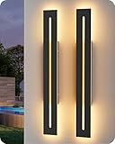 EDISHINE 39.3" Modern Outdoor Wall Sconce, 2 Pack LED Long Wall Lights, Iron & Acrylic, 3CCT, IP65 Waterproof, Linear Dimmable Exterior Lighting Fixtures for Front Door, Porch, Black