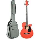 Best Choice Products Acoustic Electric Bass Guitar, Full Size 4 String, Fretted Bass Guitar w/Padded Gig Bag - Red