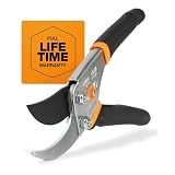 Fiskars Bypass Pruning Shears, 5/8" Cut Capacity Gardening Scissors, Self-Cleaning Sap Groove Prevents Sticking, Non-Slip Grip for Cutting Stems & Branches, Sharp Steel Blades w/ Low-Friction Coating