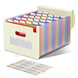 ABC life 26 Pockets Accordion File Organizer, Expanding File Folder, Portable Monthly Paper Bill Tax Receipt Organizer, Letter A4 Size Document Organizer with Blank Labels - Beige Color