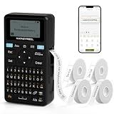SUPVAN E11 Bluetooth Label Maker Machine with 4 Tapes, Support Keyboard & App with 30+ Fonts and 660+ Icons, Rechargeable Inkless Labeler for Home, Kitchen, Office, School, Organization, Black
