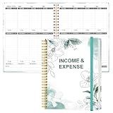 Heveboik Income & Expense Log Book - A4 Income and Expense Tracker for Small Business, Accounting Bookkeeping Tracking for Woman and Man, 8" x 10.5", Teal Floral