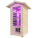 Albott Outdoor Sauna 1 Person, Infrared Saunas for Home, Low EMF 1245W/110V Spruce Wood Dry Sauna with Tourmaline Stone Foot Warmer, 7-Color Light Therapy & 2 Bluetooth Speakers, 33.5"x35.4"x78.7"