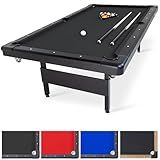 GoSports Full Size 8 ft x 4.2 ft Billiards Game Table - Foldable Design, Includes Full Set of Pool Balls, 2 Cue Sticks, Chalk, and Felt Brush - Black
