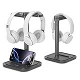 KDD Dual Headphone Stand for Desk - Rotatable Headset Hanger with Phone Holder - Removable Non-Slip Base for Gamers Desktop Accessories