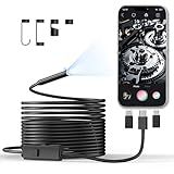 CTEOUNPT Endoscope Camera with Light, 1920P HD Borescope Inspection Camera with 8 Adjustable LEDs, IP67 Waterproof Semi-Rigid 16.4ft Snake Cable for Android, iPhone, and iPad(Single Lens)