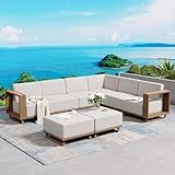 SUNSHINE VALLEY L Shaped Patio Furniture,Outdoor Rattan Wicker Sectional Sofa with 10''Ultra-Thick Cushions,All Weather Patio Conversation Set for Lawn Garden Backyard,Beige