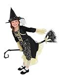 ROC PARTY Girls Halloween Star Witch Costume - Black Dress with Star & Moon Pattern & Witches Hat, Cosplay Dress Up (Star Witch, 4-6 Years)