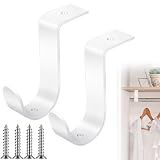 Hicarer 2 Pcs 1.38 Inch Closet Rod Brackets Heavy Duty Metal Wall Mount Rod Brackets with Screws Closet Pole Support for Living Room Bedroom Shelf Office(White)