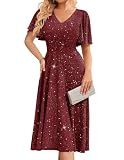 Bridesmay Women's Formal Wedding Guest Dress Sparkly Sequin Midi Cocktail Dresses Elegant Classy Glitter Burgundy XL