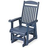 Poly Lumber Patio Glider for One Person, with Cup Holders, High Backrest and Deep Contoured Seat, HIPS Material, All-Weather Resistant, Heavy Duty 700 LBS (Navy Blue)