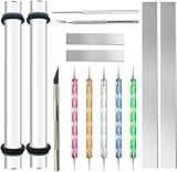 14 Polymer Clay Tools Acrylic Roller Clay Rolling Pin with Thickness Rings Tissue Blade Sculpting Earring Making Kit Supplies Slicer Knife Dotting Tool Jewelry Accessories Mini Cutters Press