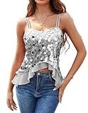 HomRain Silver Sequin Tops for Women Party Strappy Shimmer Camisole with Ruffle Glitter Vintage Sleeveless Tank Shirt Silver L