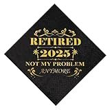 Retired 2025 Cocktail Napkins, 50 Pack 3-Ply Retirement Party Decorations Supplies, Black & Gold Disposable Napkins for Farewell,Coworker Goodbye & Going Away Celebration (5"x5")